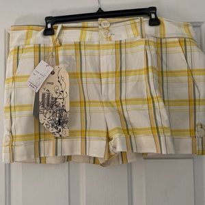 Green Yellow plaid shorts.